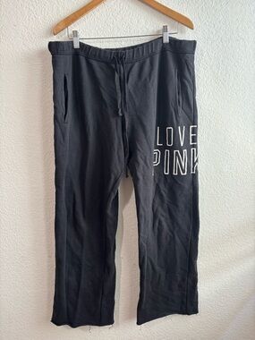 PINK Victoria's Secret Black Casual Sweatpants Wide Leg Love PINK Logo Large